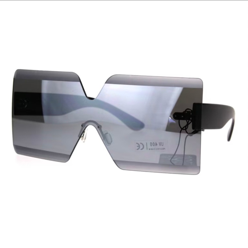 Shield Sunglasses Unisex OS Grey New Rimless Oversized Square Flat Top UV400